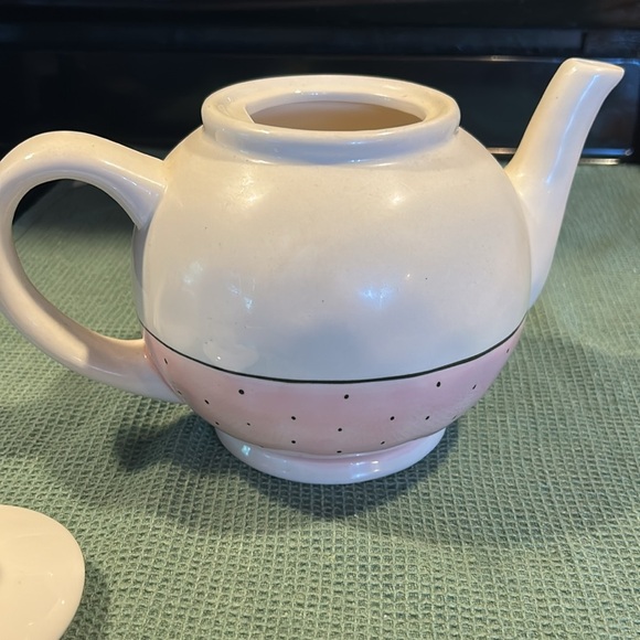 Rae Dunn Artisan Collection by Magenta Polka Dot Pink ‘POUR’ Teapot - Picture 5 of 7